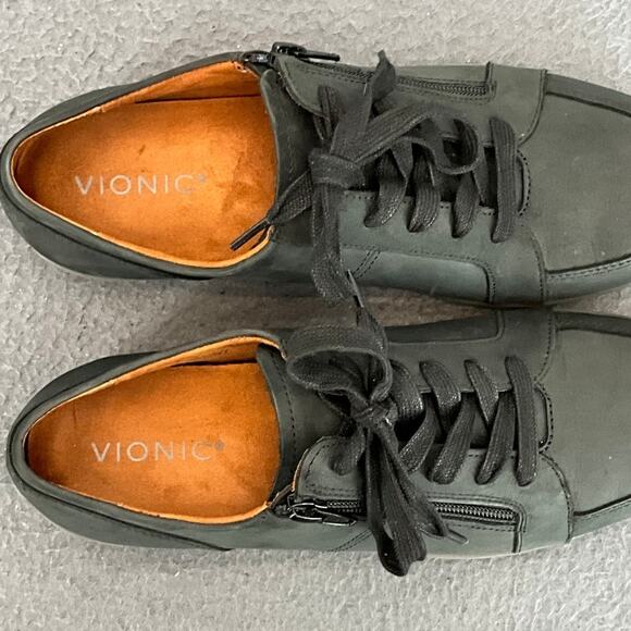 Vionic Abigail Weather Resistant Black Nubuck Suede Lace Up/Zip Sneaker 8.5/40 - Picture 8 of 12